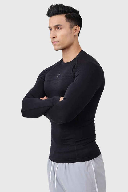 Black Power Seamless Full Sleeves T-Shirt by Fuaark Nz, showcasing comfortable, fitted design with smooth fabric and casual style.