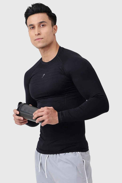 Black Fuaark Nz Power Seamless Full Sleeves T-Shirt showcasing a sleek, comfortable design for style and everyday wear.