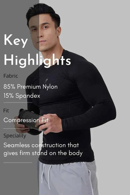 Black Power Seamless Full Sleeves T-Shirt by Fuaark Nz, showcasing a comfortable, fitted design with smooth fabric and clean styling.