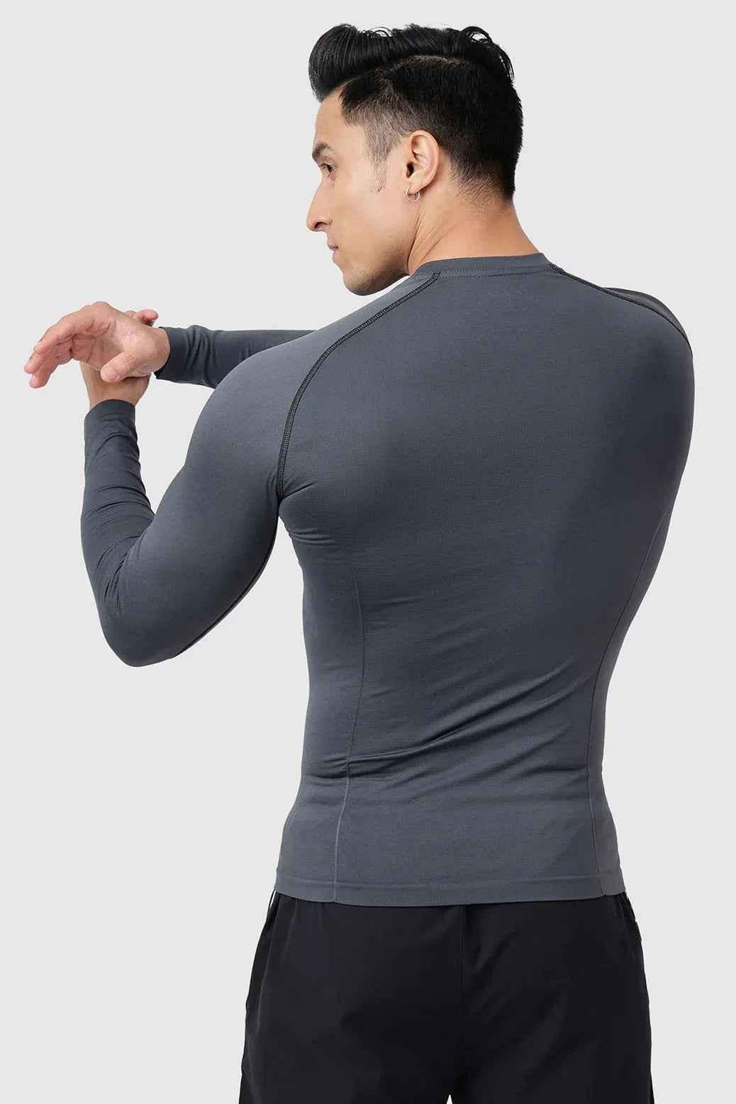 Charcoal Power Seamless Fullsleeves T-shirt by Fuaark NZ, soft and fitted with long sleeves and seamless design.