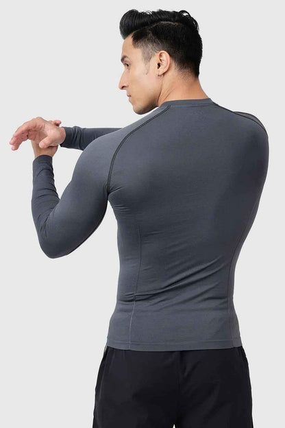 Charcoal Power Seamless Fullsleeves T-shirt by Fuaark NZ, soft and fitted with long sleeves and seamless design.