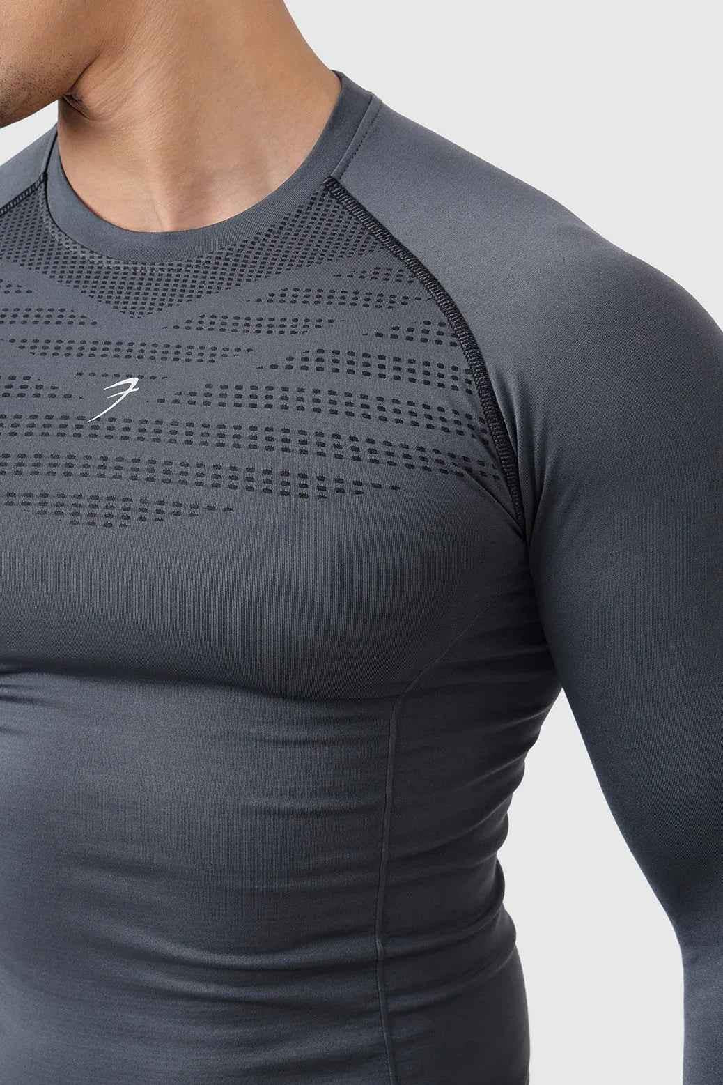 Charcoal Power Seamless Fullsleeves T-shirt by Fuaark NZ, showing the fitted, full-sleeve design and soft fabric texture.
