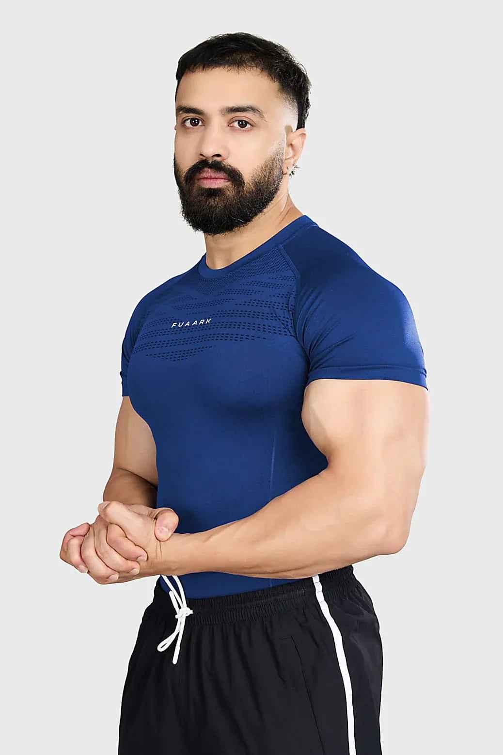 Blue Power Seamless T-shirt by Fuaark NZ, showcasing a fitted, lightweight design with smooth fabric and subtle branding.
