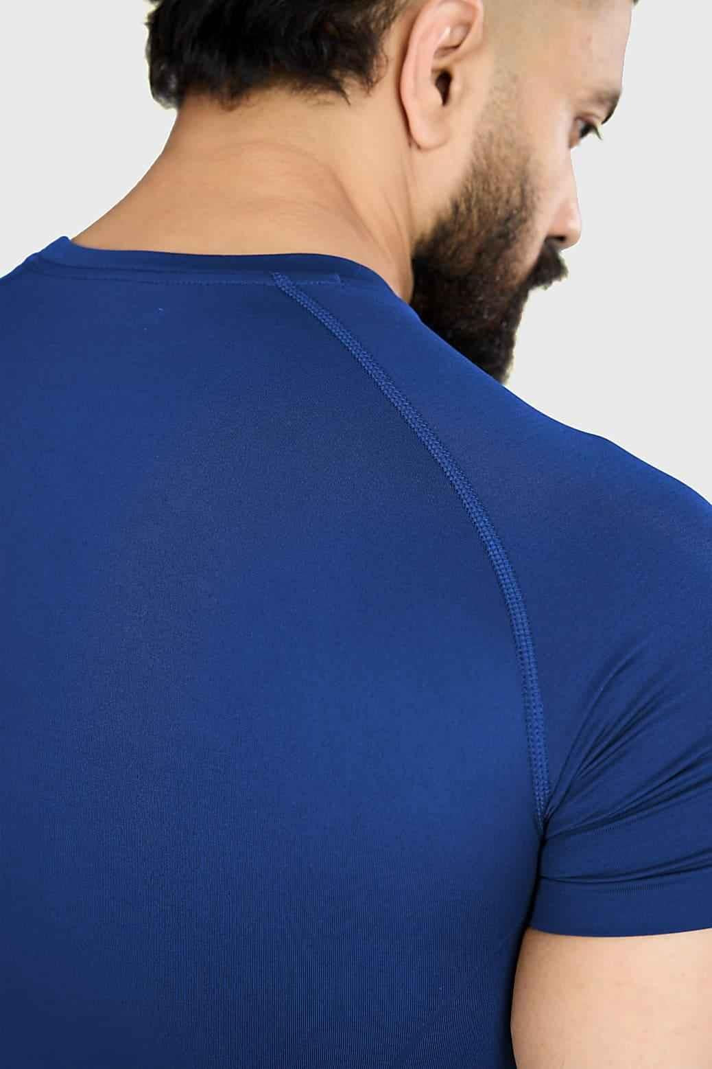 Blue Power Seamless T-shirt by Fuaark NZ, made from breathable fabric, shown flat with short sleeves and fitted design.