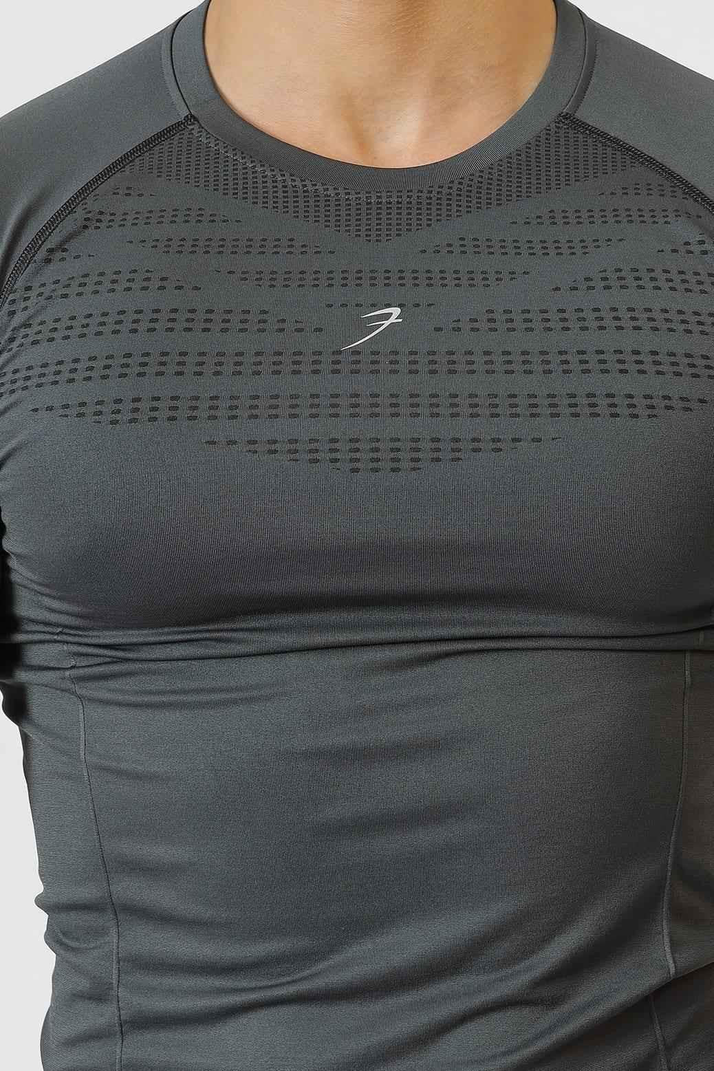Grey Power Seamless T-shirt by Fuaark Nz featuring a subtle logo and comfortable fit, perfect for active wear.