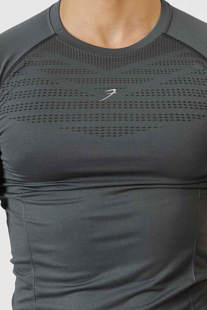 Grey Power Seamless T-shirt by Fuaark Nz featuring a subtle logo and comfortable fit, perfect for active wear.