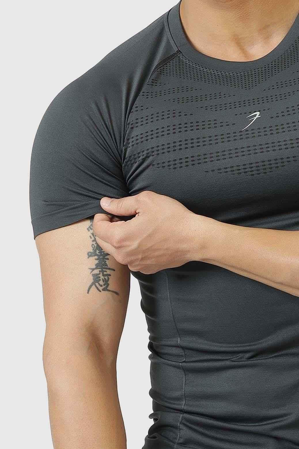Grey Power Seamless T-shirt by Fuaark Nz featuring a logo, made from comfortable, stretchable fabric with a sleek fit.