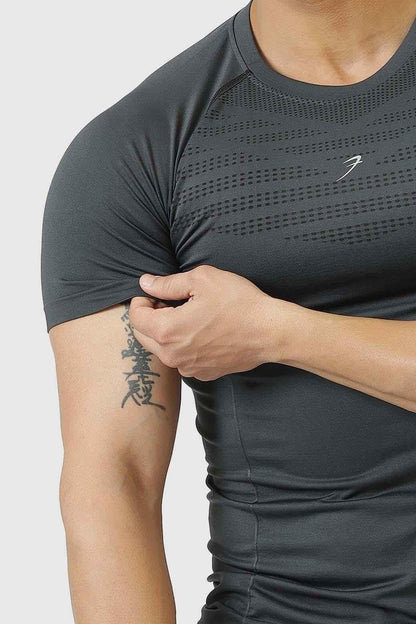 Grey Power Seamless T-shirt by Fuaark Nz featuring a logo, made from comfortable, stretchable fabric with a sleek fit.