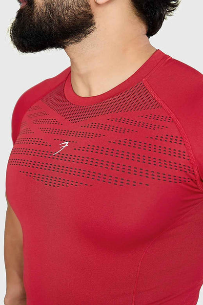 Red Power Seamless T-shirt by Fuaark Nz featuring a logo design, made from breathable, comfortable fabric.