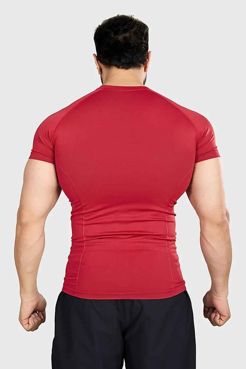 Red Fuaark Nz Power Seamless T-shirt featuring a logo, shown flat with a focus on the vibrant color and sleek fabric.