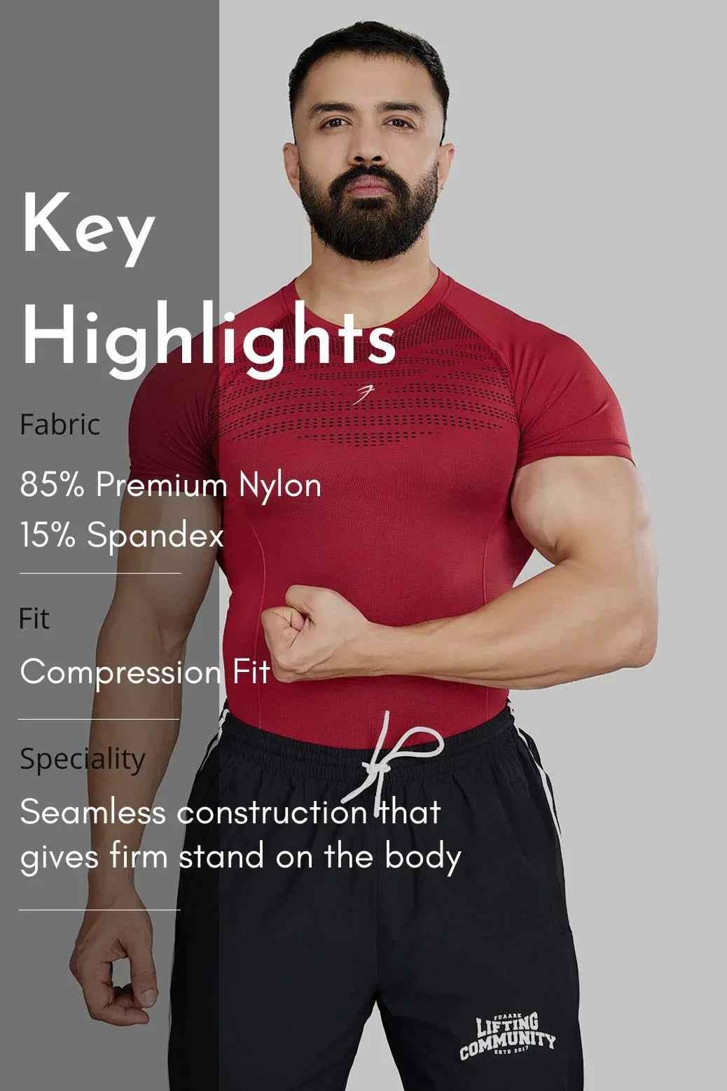 Red Fuaark Nz Power Seamless T-shirt with logo, casual short-sleeve T-shirt for everyday wear.