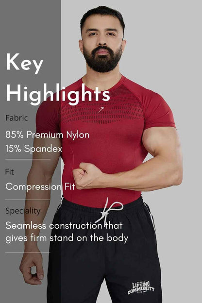 Red Fuaark Nz Power Seamless T-shirt with logo, casual short-sleeve T-shirt for everyday wear.