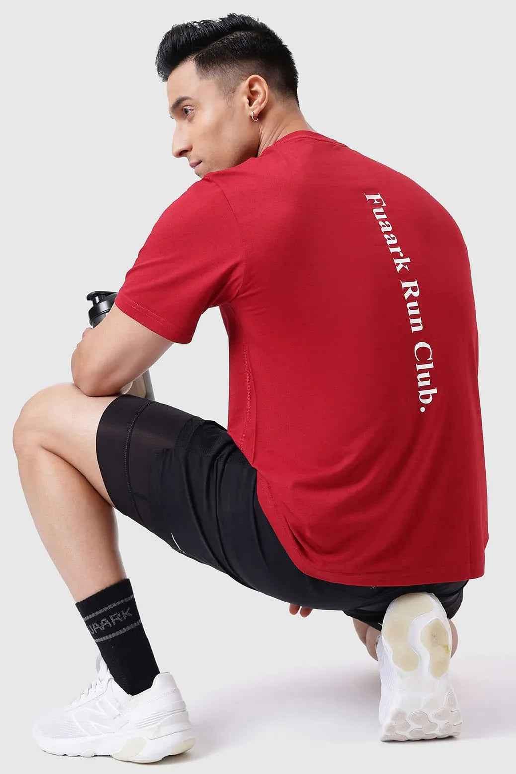 Fuaark Nz Pulse Deep Red running T-shirt for men, soft fabric, fitted style, perfect for active wear and athletic performance.