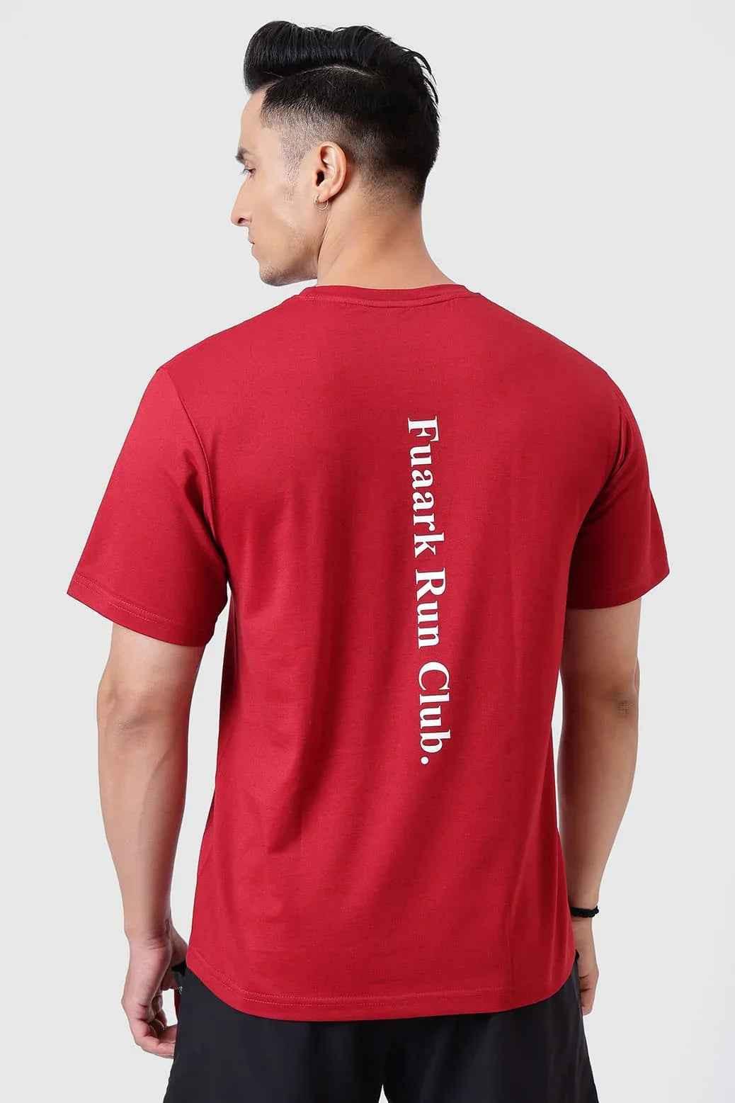 Fuaark Nz Pulse Deep Red running T-shirt for men, lightweight and breathable fabric, designed for comfort and performance.