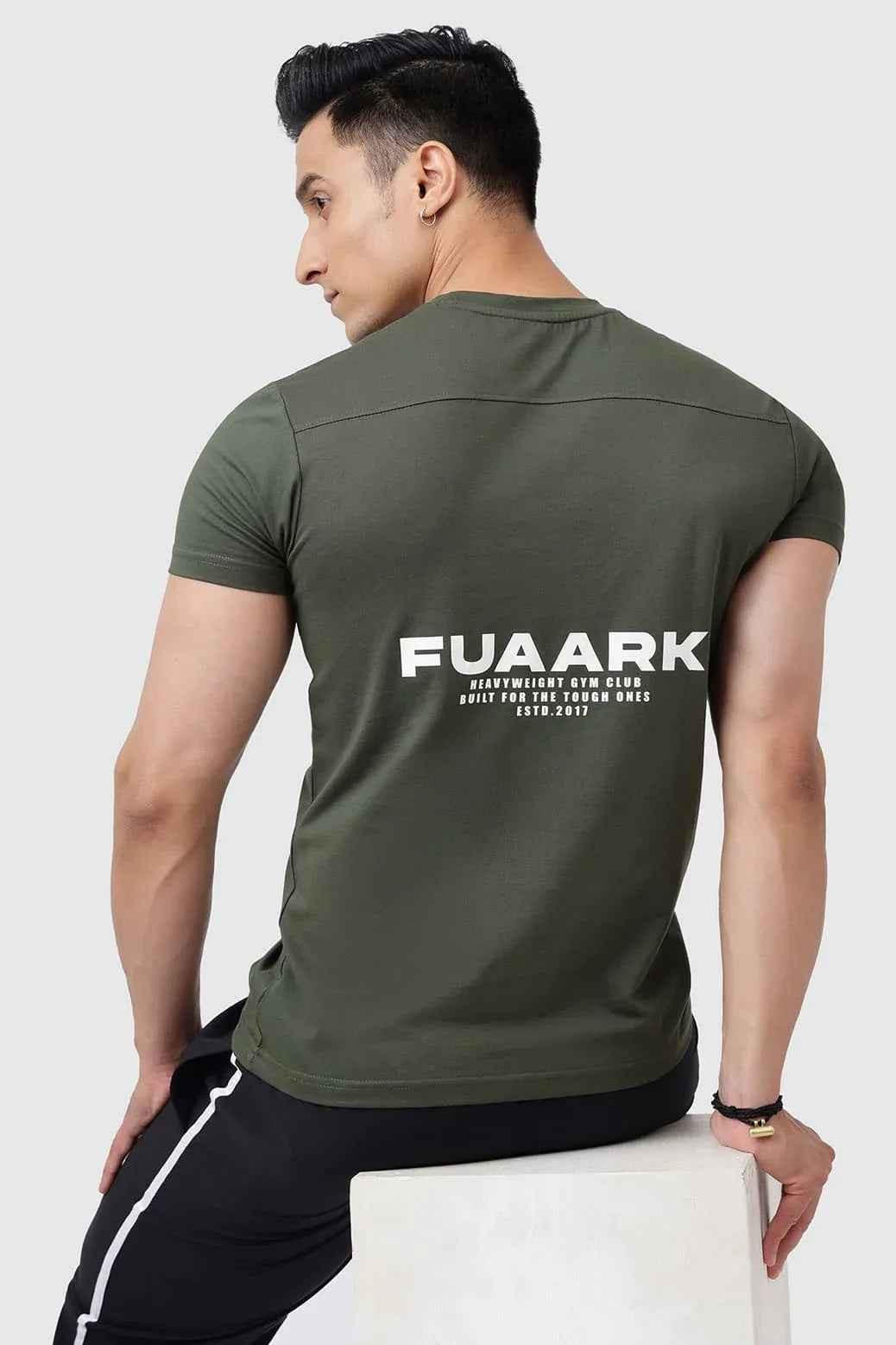 Fuaark Nz Pulse Olive T-shirt, a trendy and comfortable cotton tee for everyday wear, shown in olive green.