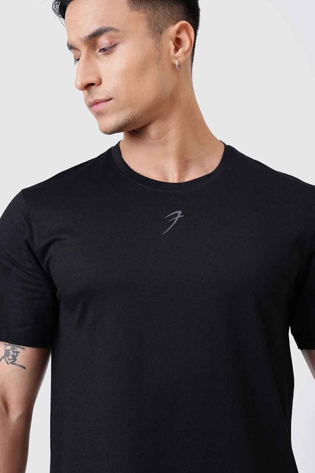 Black Pulse Running T-shirt by Fuaark Nz, soft fabric, fitted design, ideal for active wear and running.