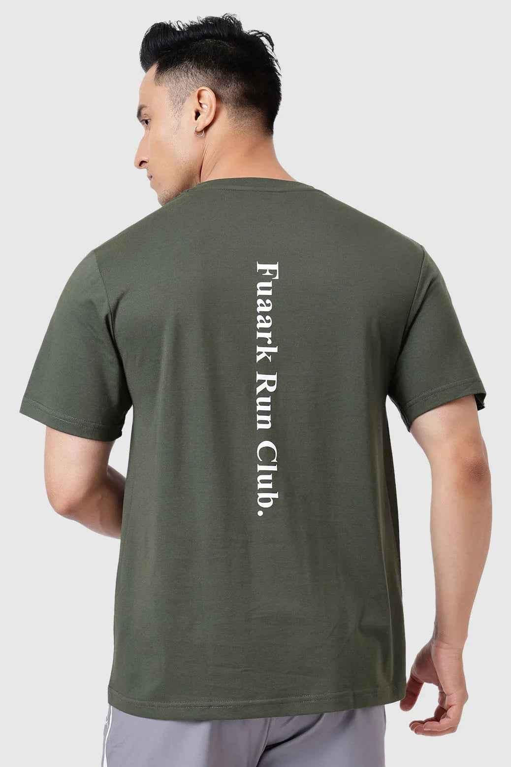 Olive green Pulse Running T-shirt by Fuaark Nz, casual athletic top with a comfortable fit and breathable fabric.