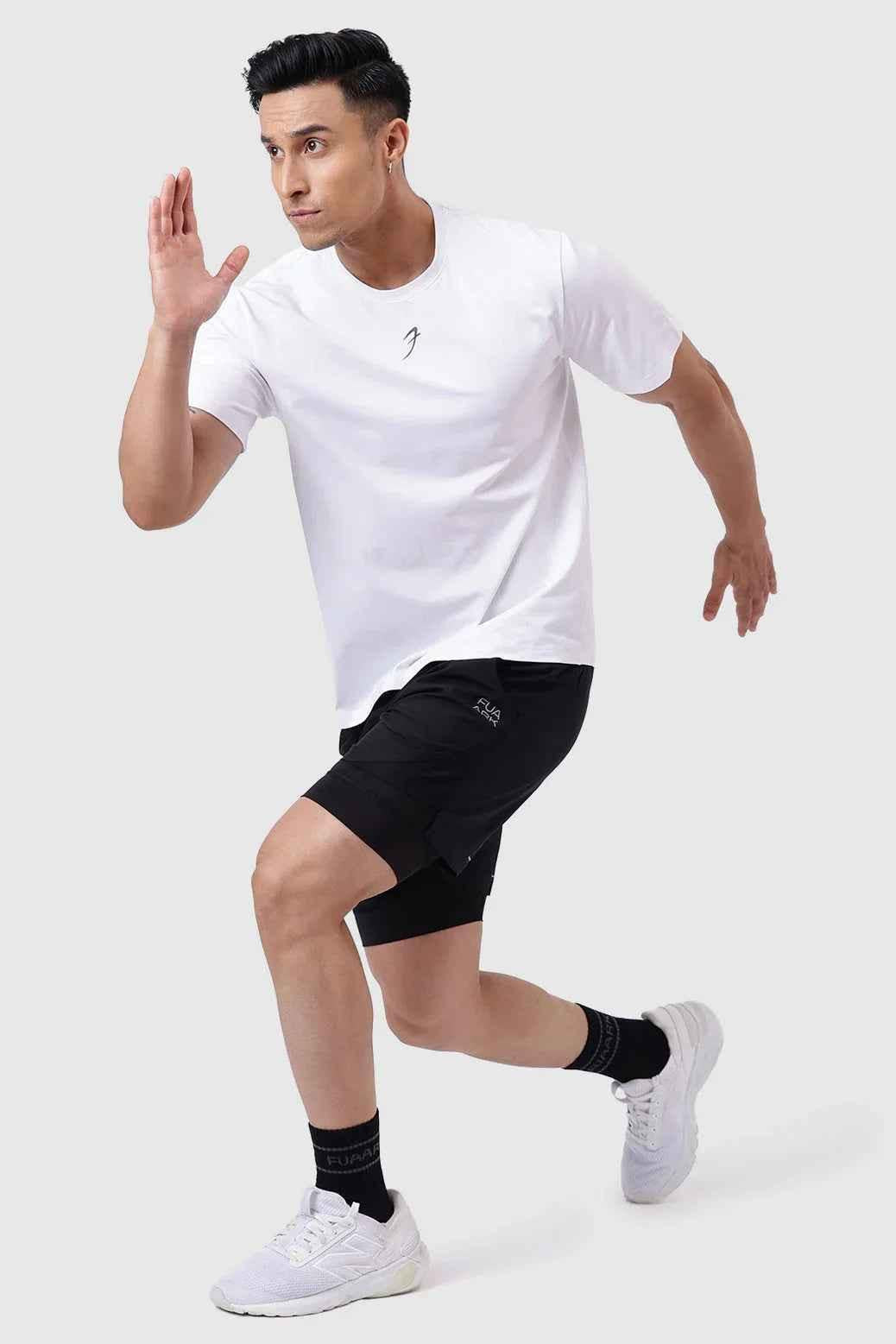 White Pulse Running T-shirt by Fuaark Nz, showcasing a comfortable athletic fit with breathable fabric for active wear.