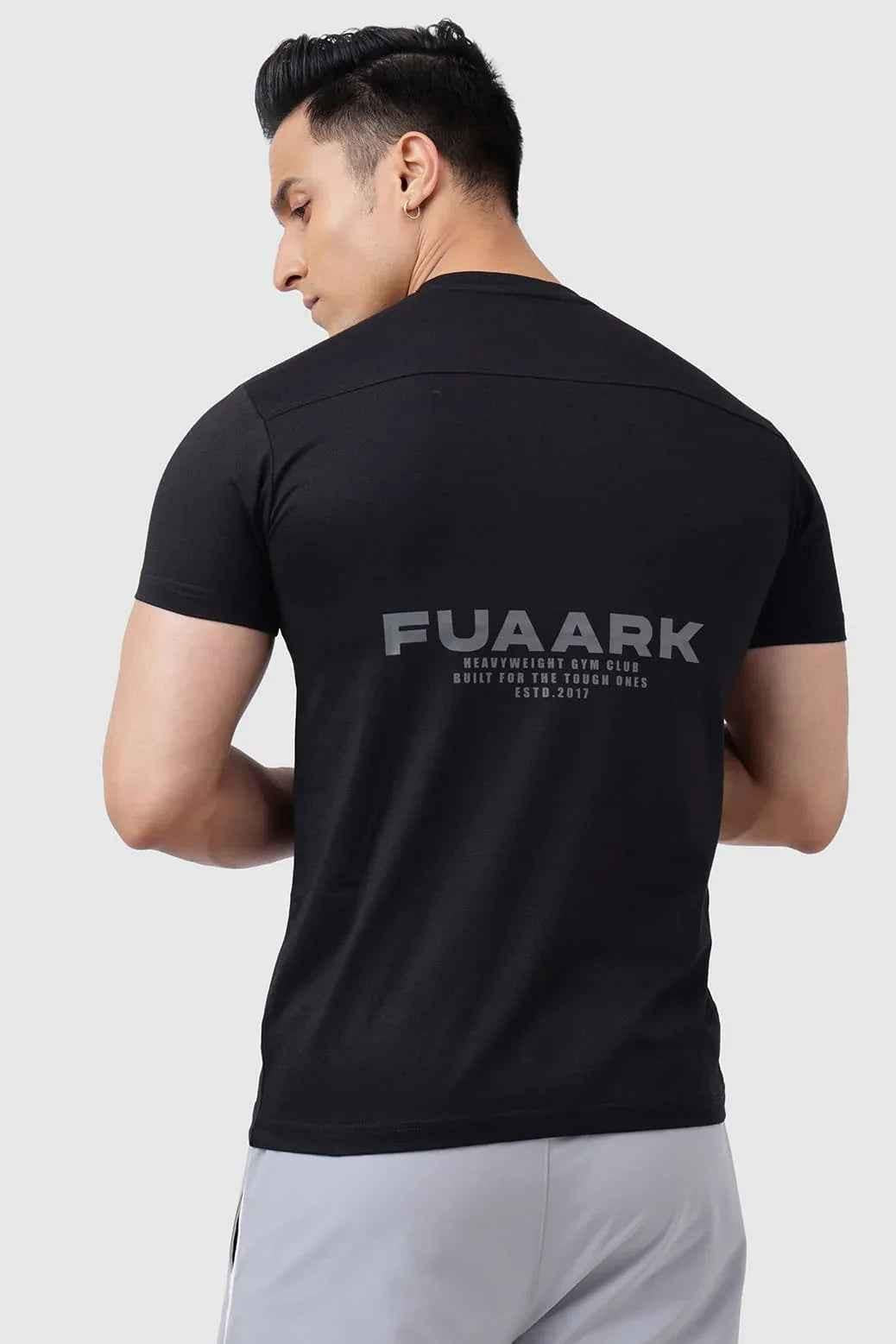 Black Pulse T-shirt by Fuaark Nz featuring a casual fit and simple design on soft fabric.