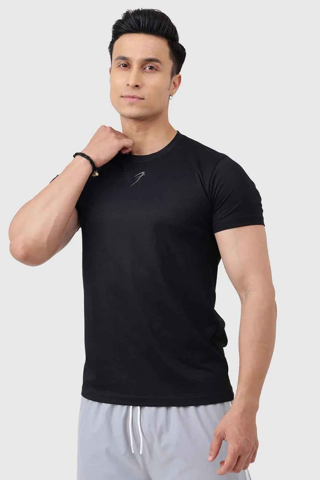 Black Pulse T-shirt by Fuaark Nz, casual men's t-shirt with a modern fit and simple design, displayed on a plain background.