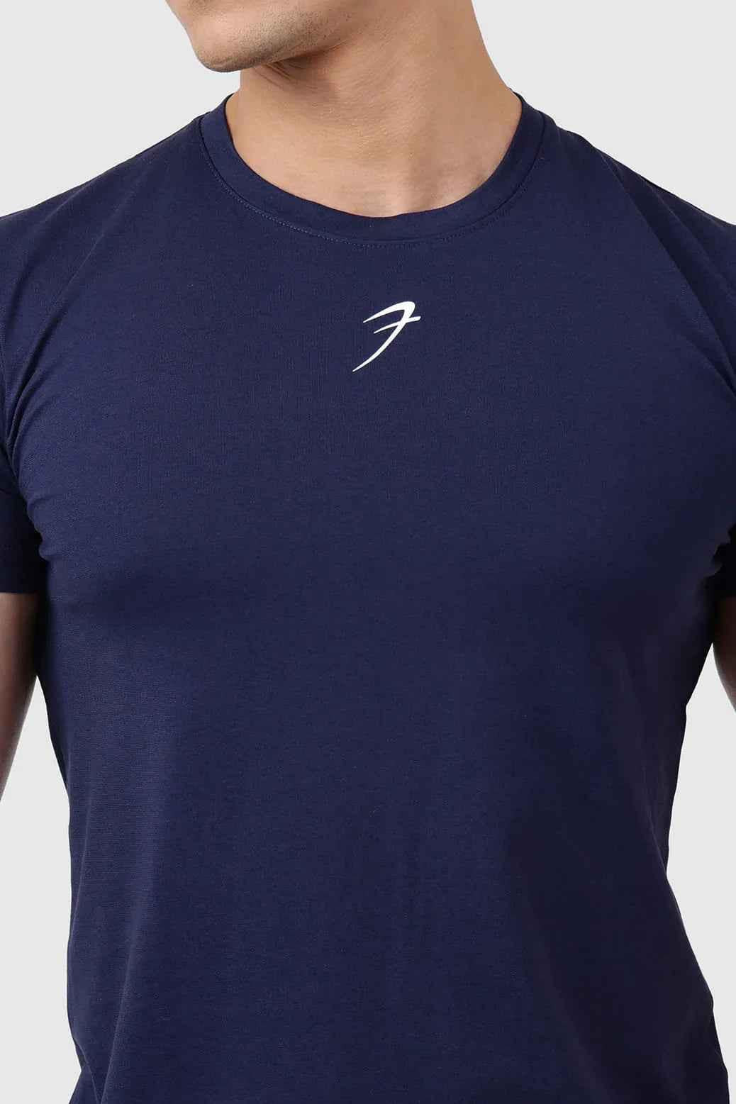 Navy Pulse T-shirt by Fuaark Nz featuring a casual fit and soft cotton fabric, displayed flat with short sleeves and round neckline.