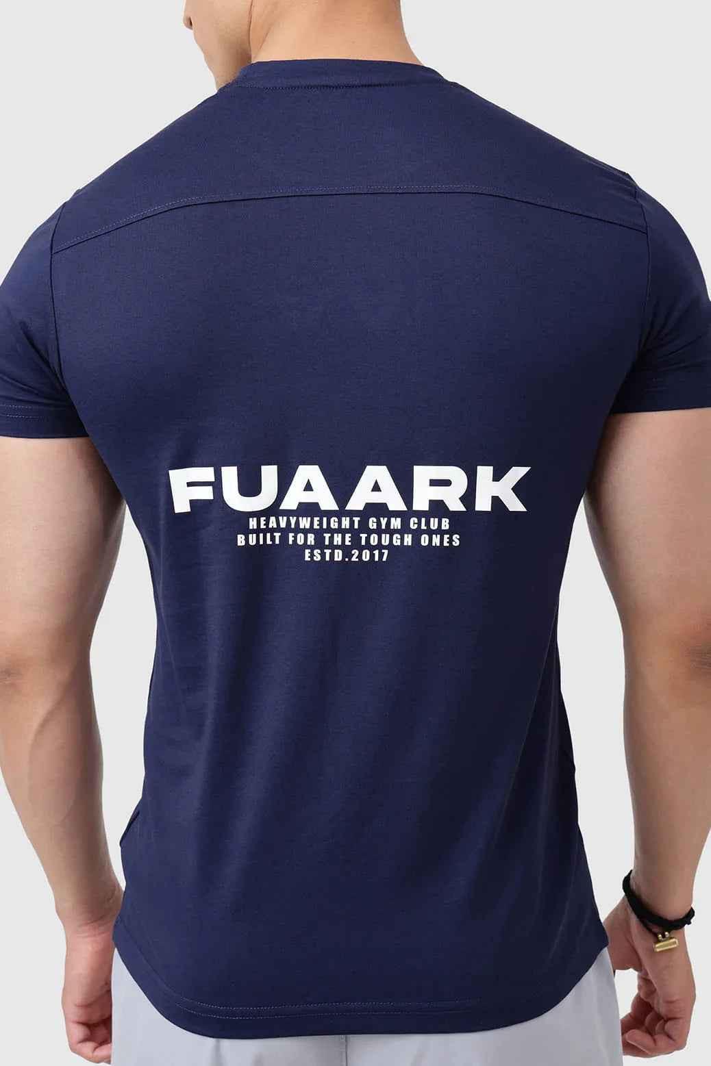 Navy Pulse T-shirt by Fuaark Nz, casual cotton T-shirt with a modern graphic design, displayed flat on a white background.