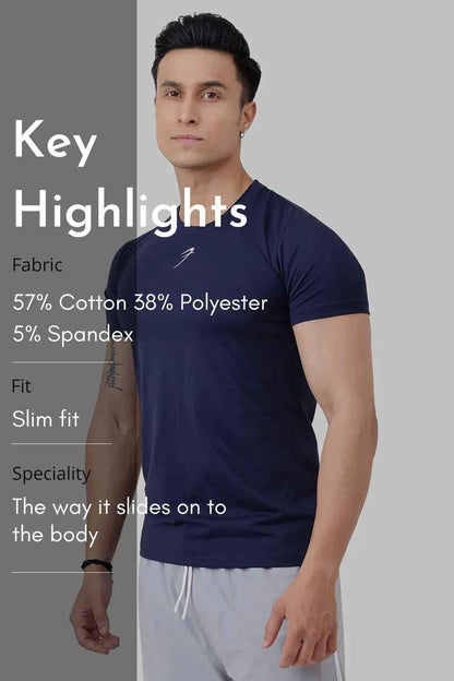 Navy Pulse T-shirt by Fuaark Nz, shown in a casual fit with short sleeves and round neckline, made from soft fabric.