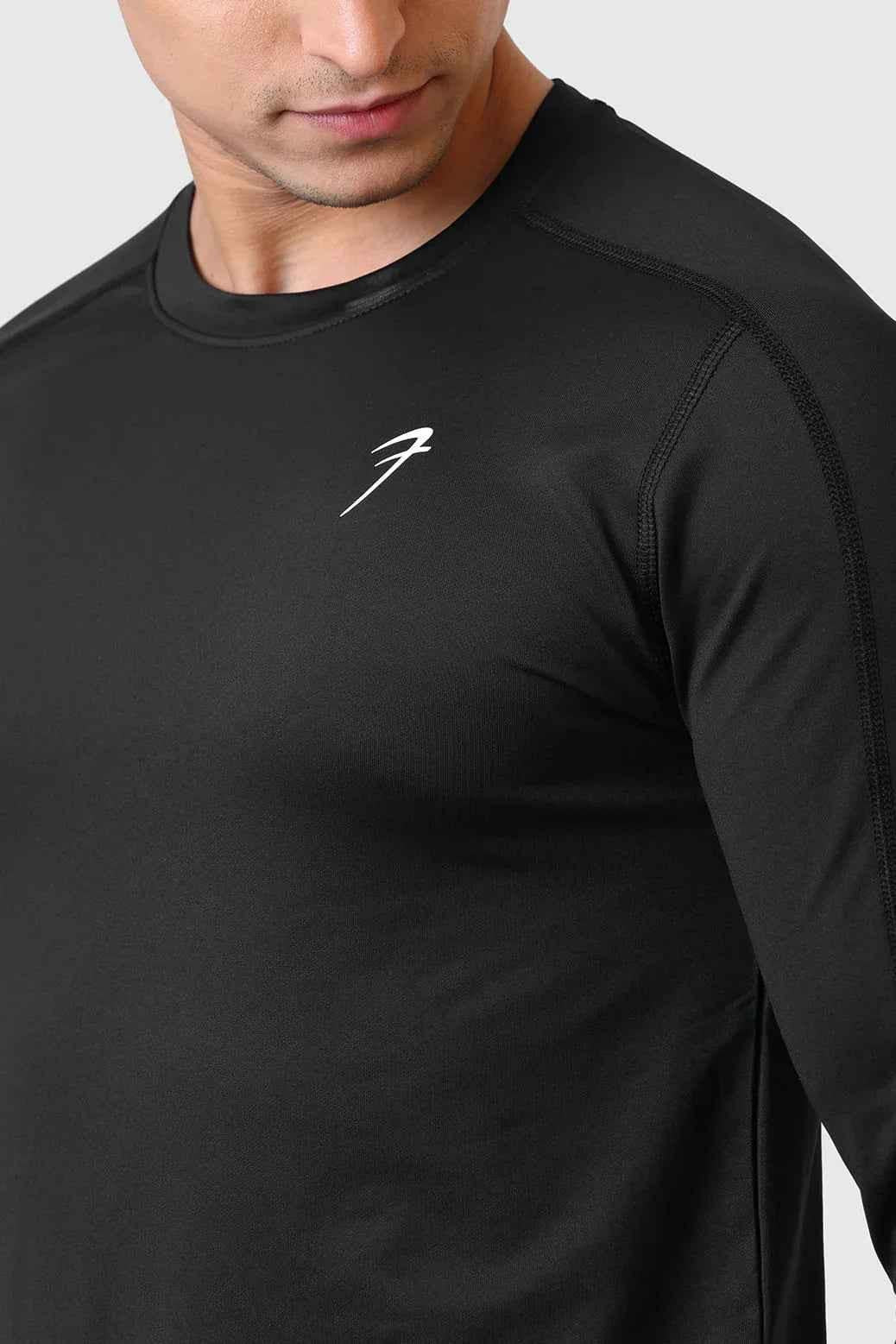 Black Rush Fullsleeves T-shirt by Fuaark Nz featuring a sleek, fitted design and long sleeves, perfect for casual wear.