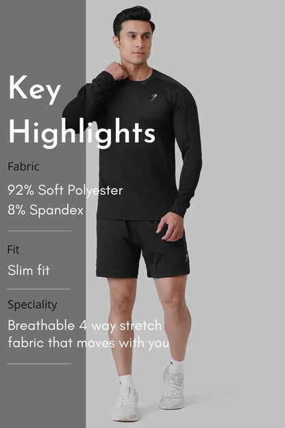 Black Rush Fullsleeves T-shirt by Fuaark Nz, featuring a comfortable fit and casual style, shown on a plain background.