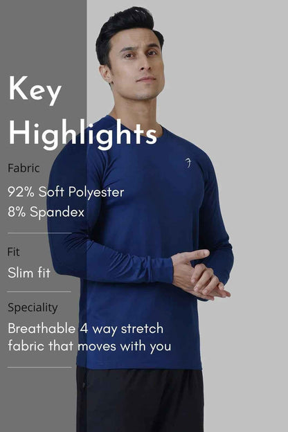 Blue Rush Fullsleeves T-shirt by Fuaark Nz, featuring a casual fit and long sleeves, displayed on a plain background