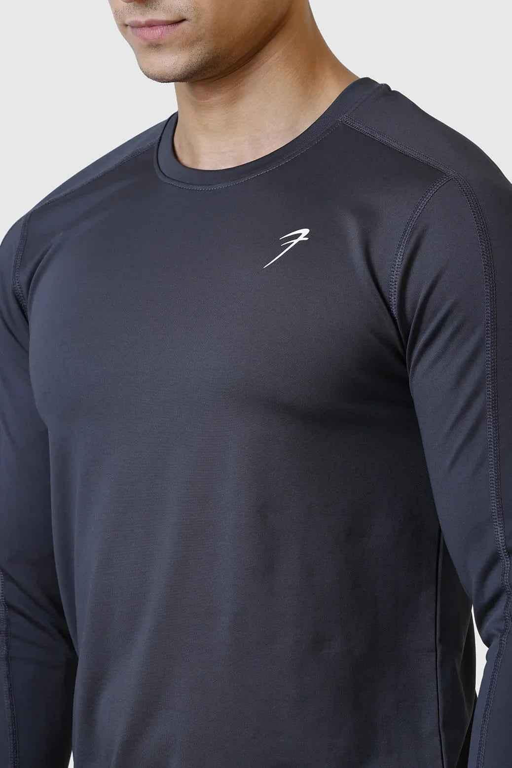 Dark grey Rush full-sleeve T-shirt by Fuaark Nz, featuring a comfortable fit and casual style, shown on a plain background.