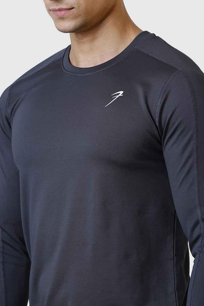 Dark grey Rush full-sleeve T-shirt by Fuaark Nz, featuring a comfortable fit and casual style, shown on a plain background.
