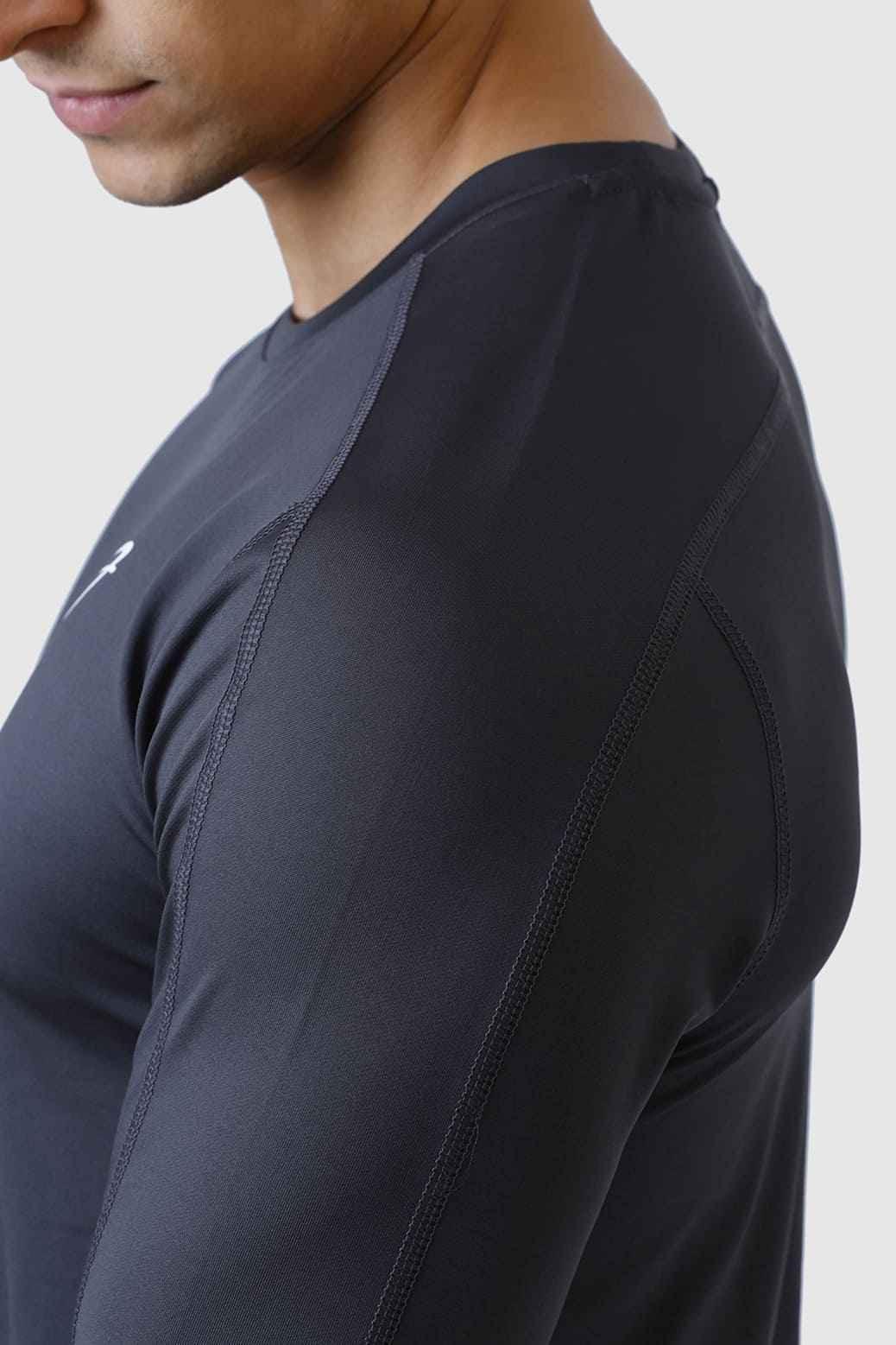 Dark grey Rush Fullsleeves T-shirt by Fuaark Nz, shown flat with long sleeves and crew neckline, casual style.