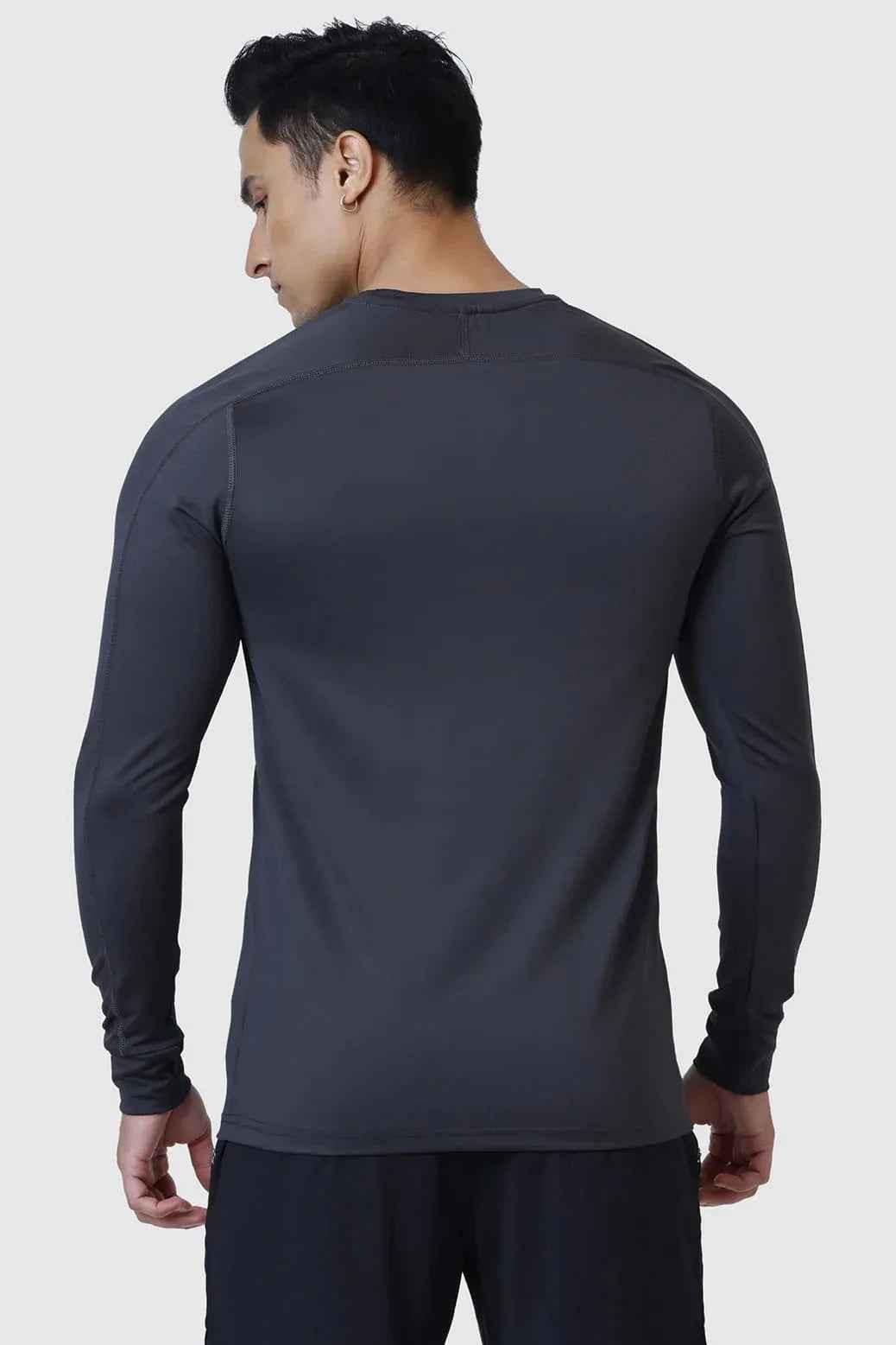 Dark grey Rush full-sleeves T-shirt by Fuaark NZ, showcasing a casual fit and comfortable fabric design.