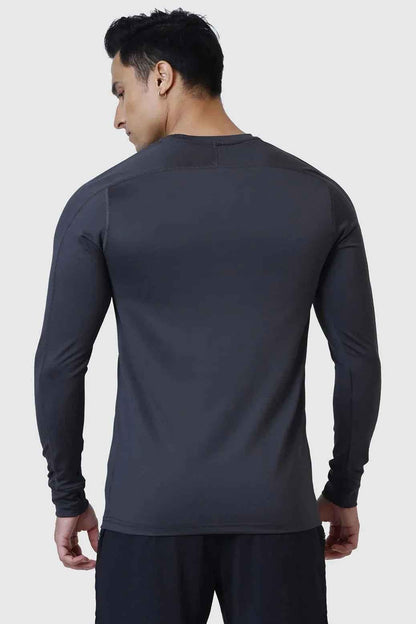 Dark grey Rush full-sleeves T-shirt by Fuaark NZ, showcasing a casual fit and comfortable fabric design.