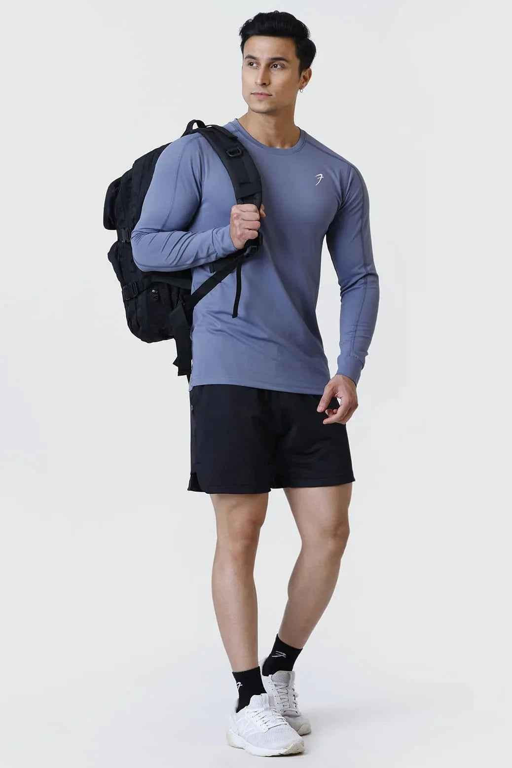 Light grey Rush full-sleeves T-shirt by Fuaark NZ, showcasing a comfortable casual design with long sleeves and a round neckline.