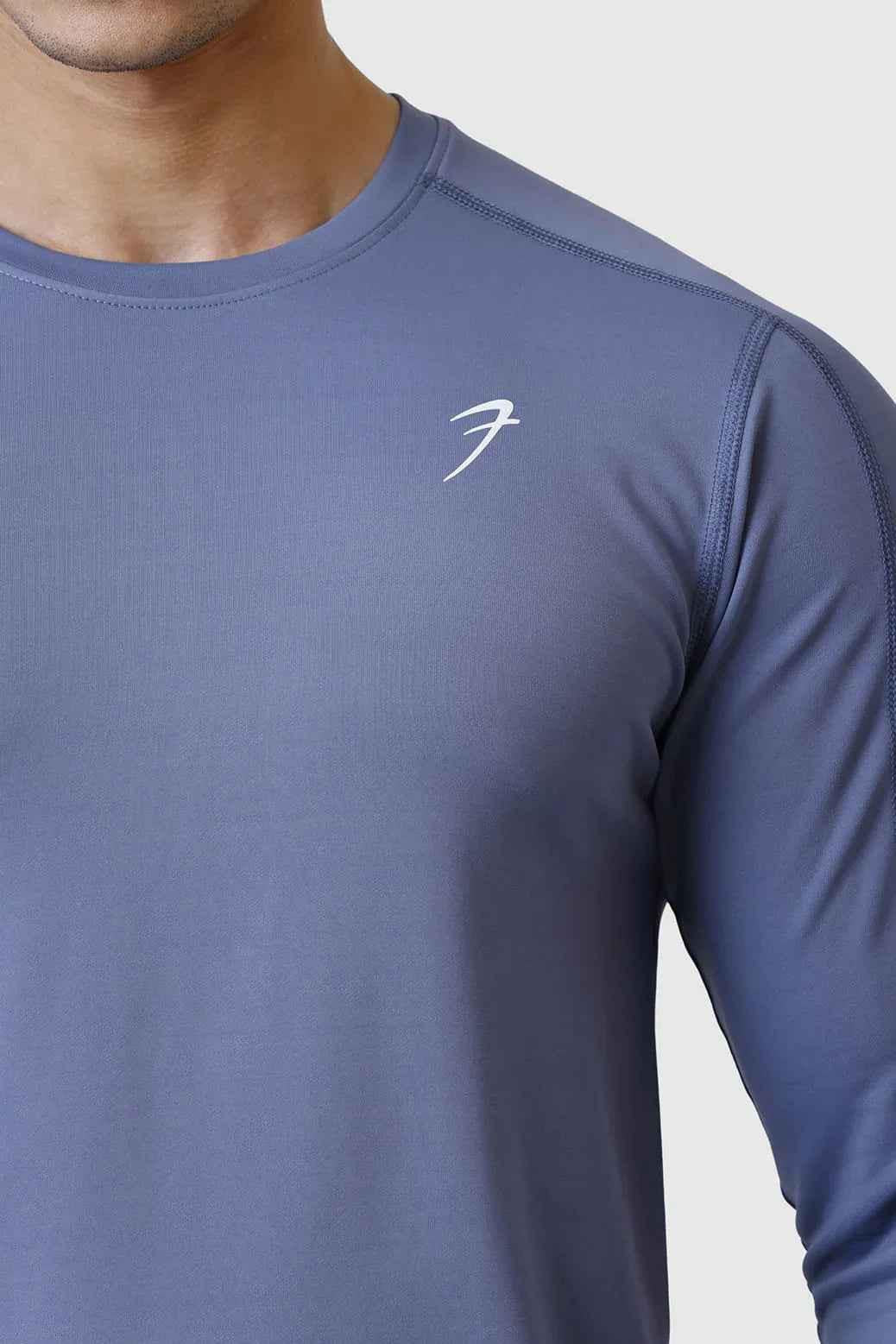 Light grey Rush fullsleeves T-shirt by Fuaark Nz, featuring a comfortable fit and casual style, shown on a plain background.