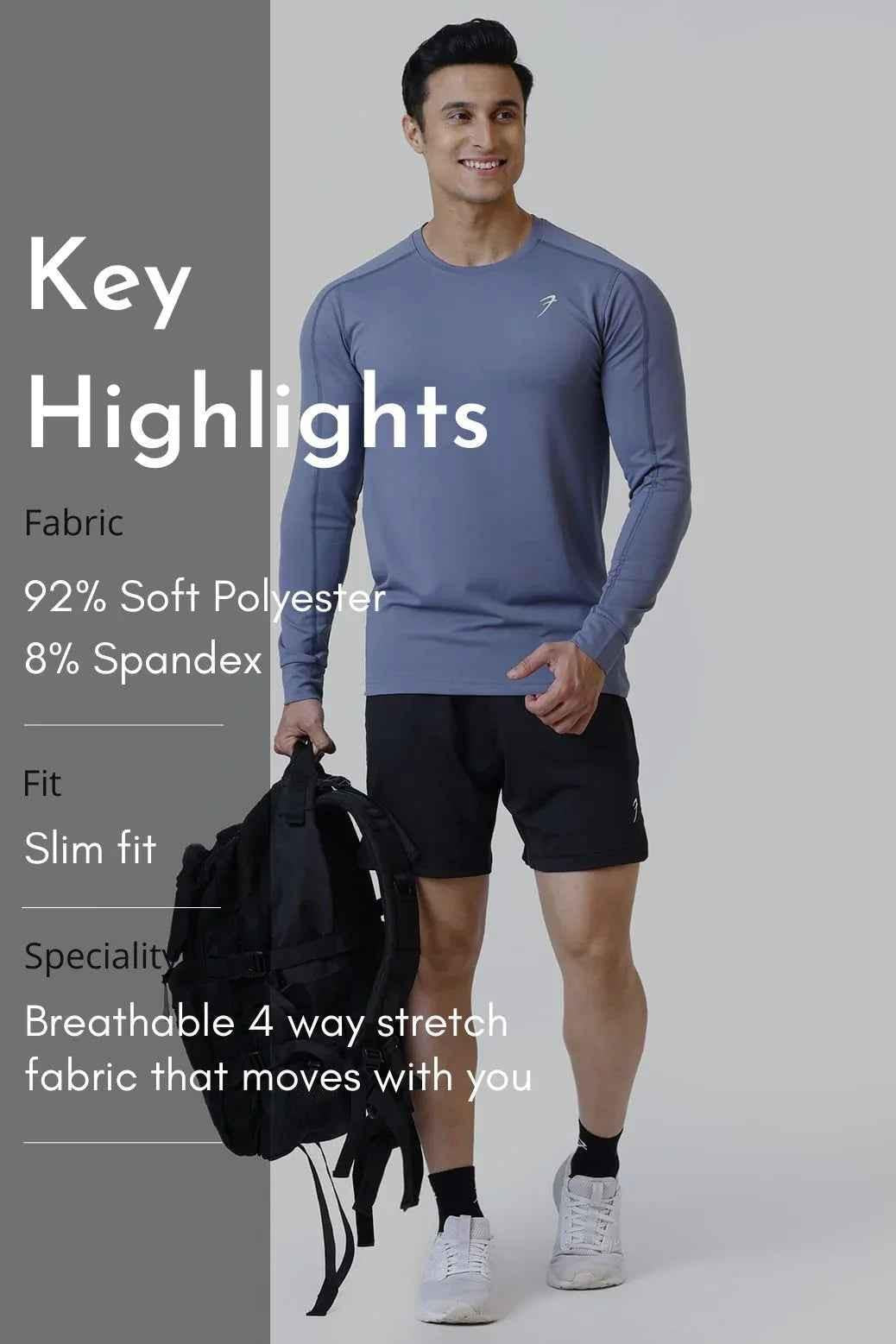 Light grey Rush full-sleeves T-shirt by Fuaark Nz, showcasing a comfortable casual fit and soft fabric.