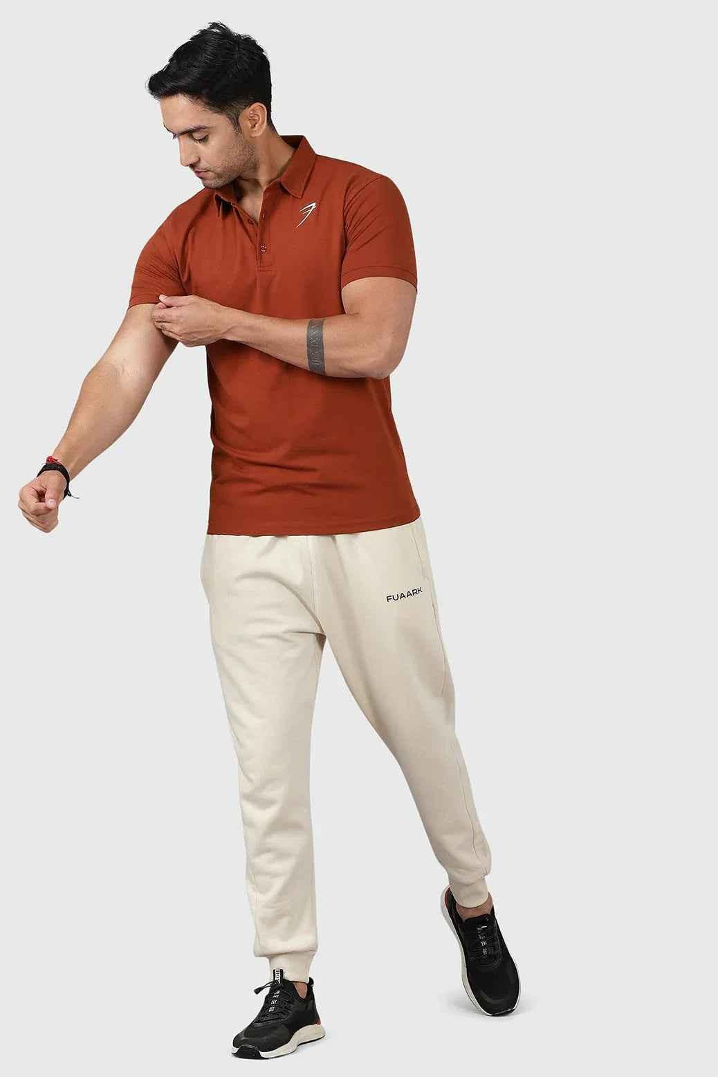 Fuaark NZ Salsa Brown Polo T-shirt for men, casual short-sleeve cotton tee with a classic polo collar and relaxed fit.