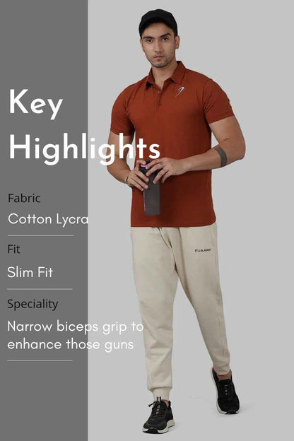 Fuaark Nz Salsa Brown Polo T-shirt for men, casual short-sleeve cotton tee with collar and button placket, stylish and comfortable.