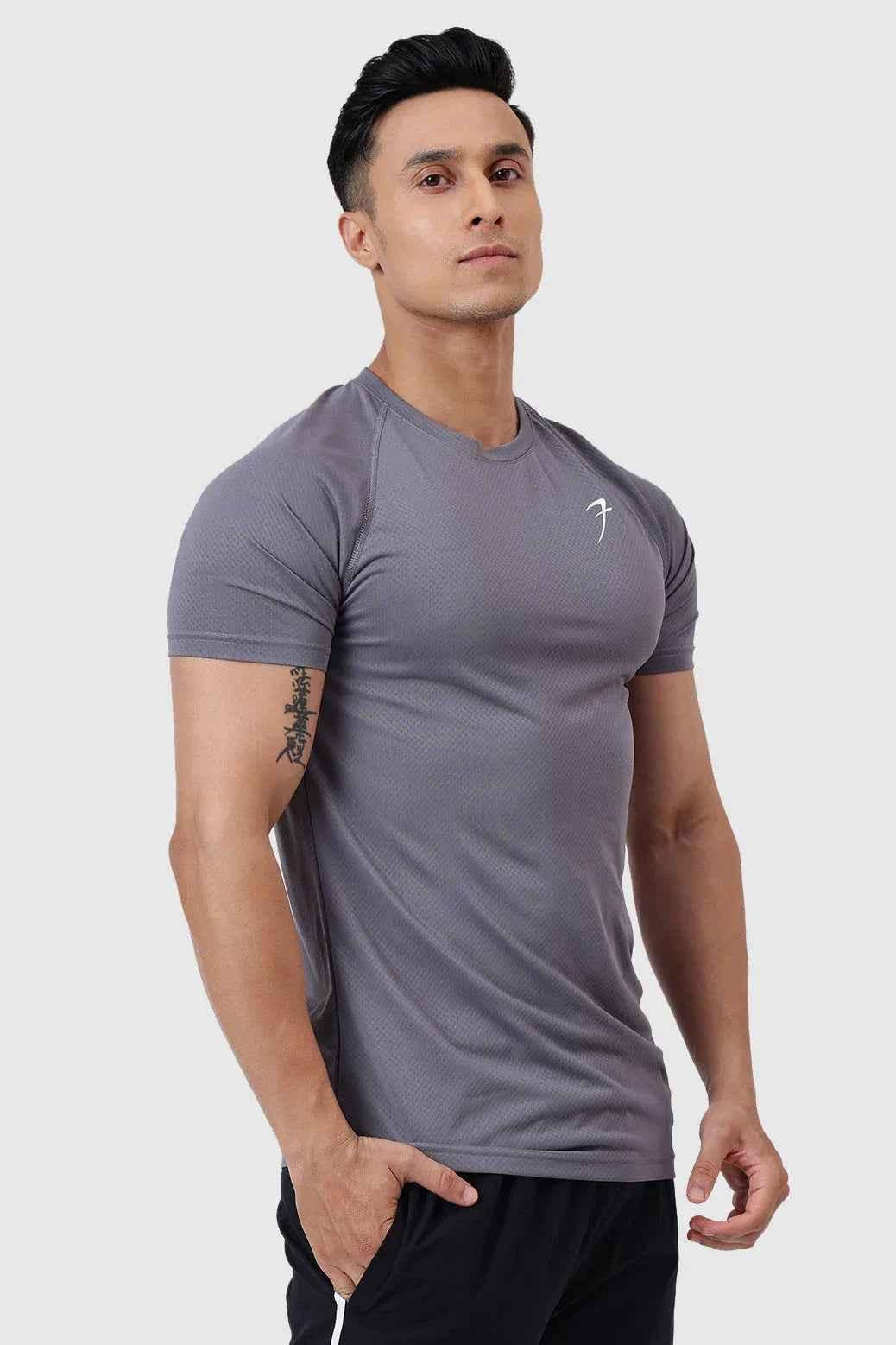 Slate grey T-shirt by Fuaark NZ, stylish and comfortable, shown laid flat with soft fabric and classic crew neckline.