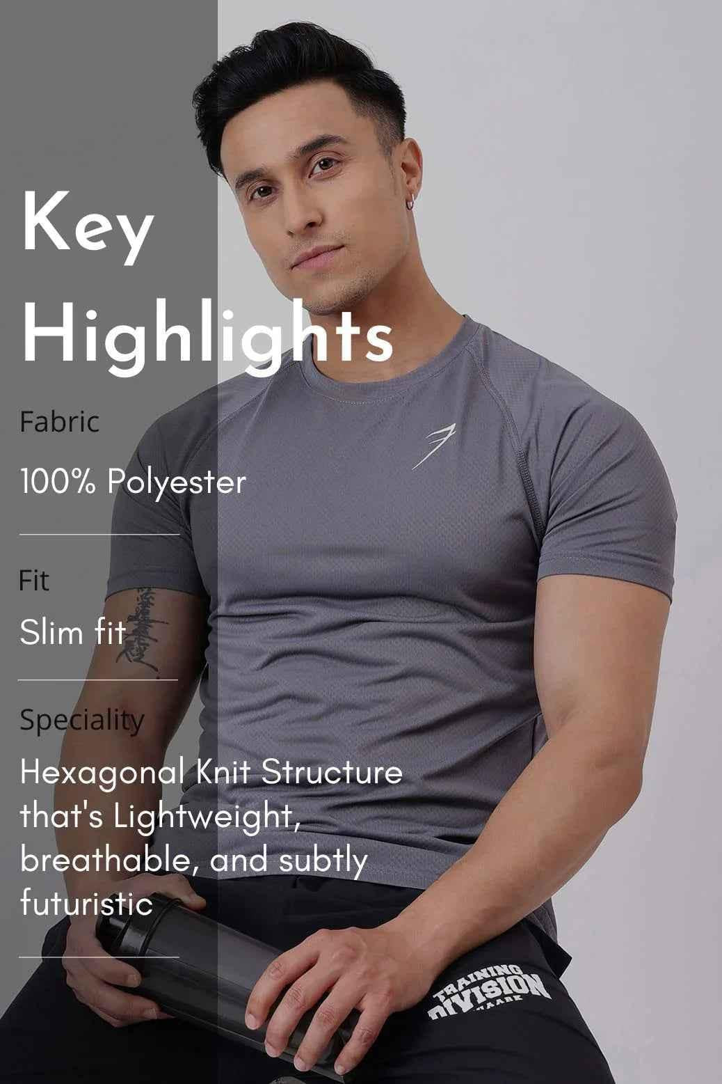 Slate grey Fuaark Nz T-shirt, a stylish and comfortable casual wear option, shown on a model.