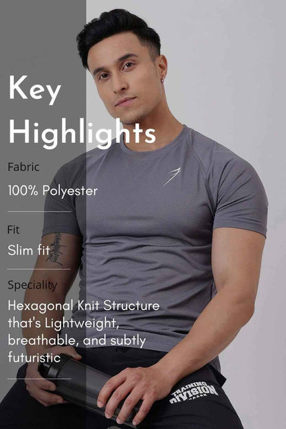 Slate grey Fuaark Nz T-shirt, a stylish and comfortable casual wear option, shown on a model.