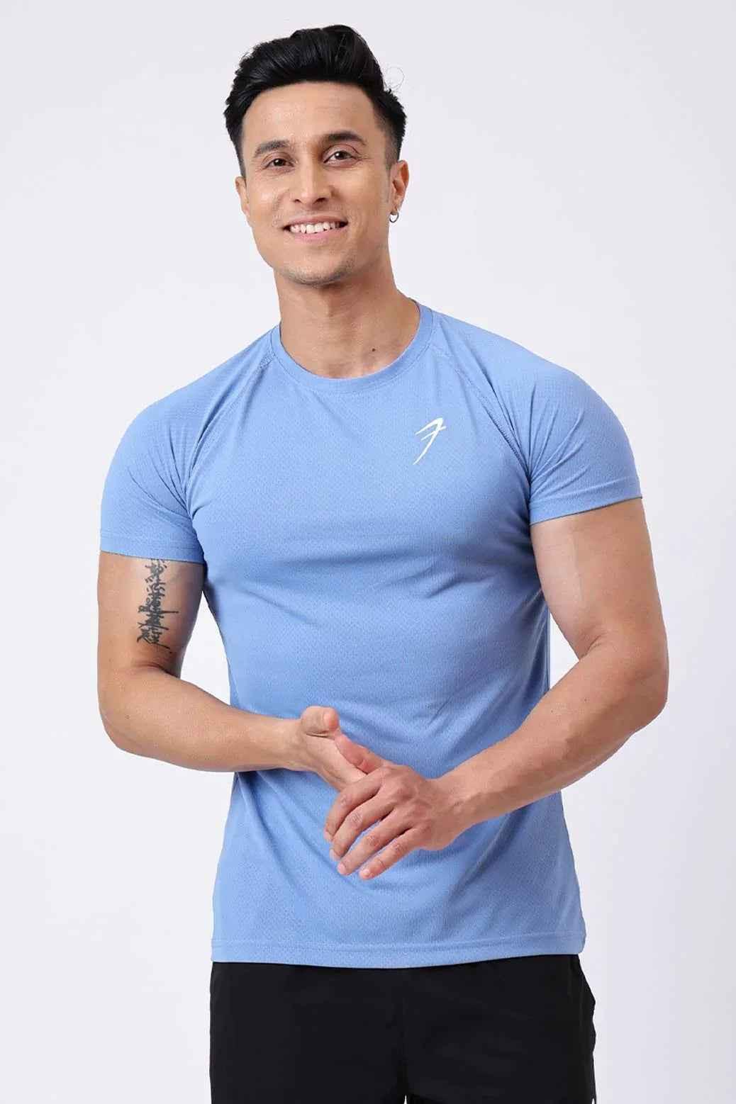 Light blue Slate T-shirt by Fuaark Nz, casual cotton tee with a relaxed fit and soft fabric, showcased on a plain background.