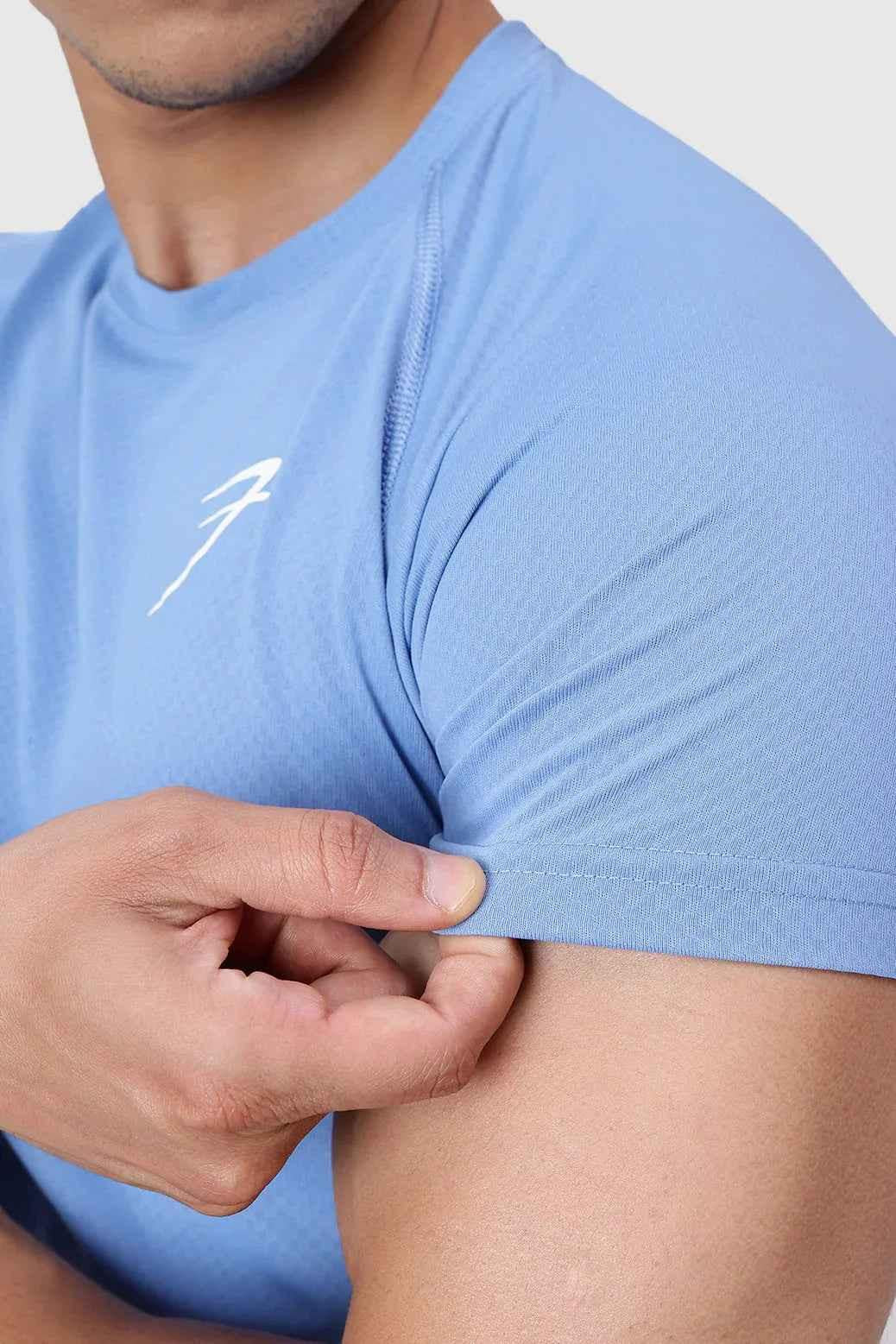 Light blue Slate T-shirt from Fuaark Nz, casual cotton t-shirt with a relaxed fit and simple design, displayed on a plain background.