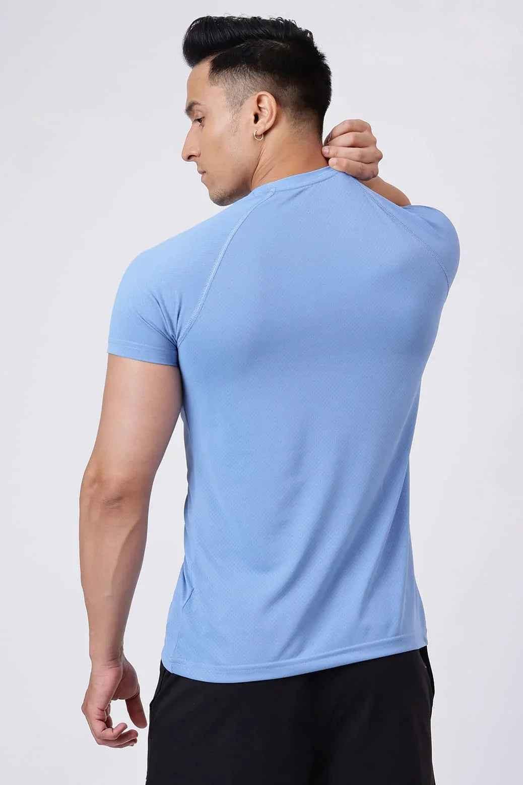 Light blue Slate T-shirt from Fuaark Nz, casual t-shirt with a comfortable fit and soft fabric, shown on a plain background.