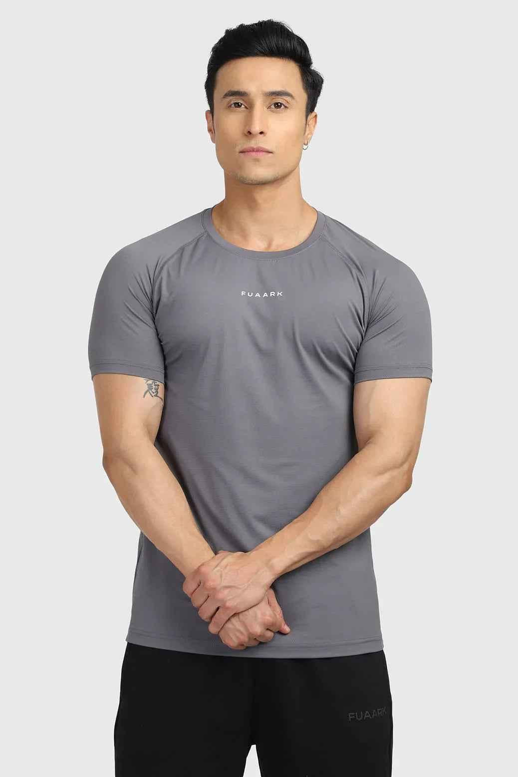 Fuaark Nz grey T-shirt for men, featuring a sleek design, casual fit, and comfortable fabric suitable for everyday wear.