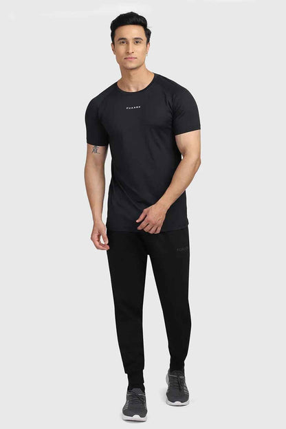 Black Fuaark Nz sleek T-shirt, casual fit, made from soft fabric, displayed flat on a white background.