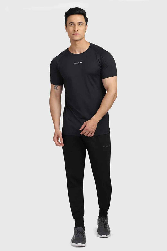 Black Fuaark Nz sleek T-shirt, casual fit, made from soft fabric, displayed flat on a white background.
