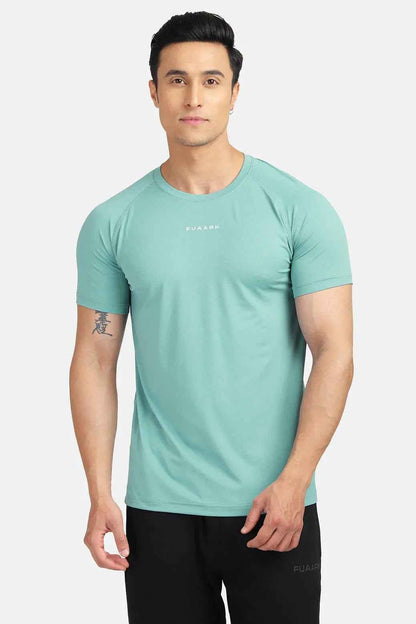 Green Fuaark Nz T-shirt with a sleek, fitted design, featuring a round neckline and short sleeves.